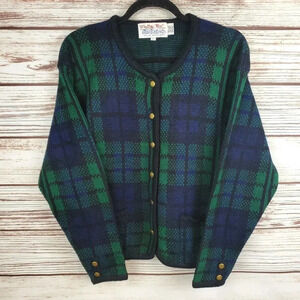 Tally Ho Womens Large Blue & Green Plaid Cardigan Sweater                   #150